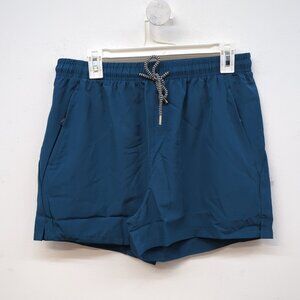Shein Drawstring Waist Zipper Pocket Straight Leg Men's Shorts Large Blue